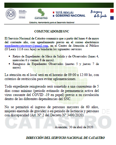 Retiro y reingreso expedientes sede Central Catastro